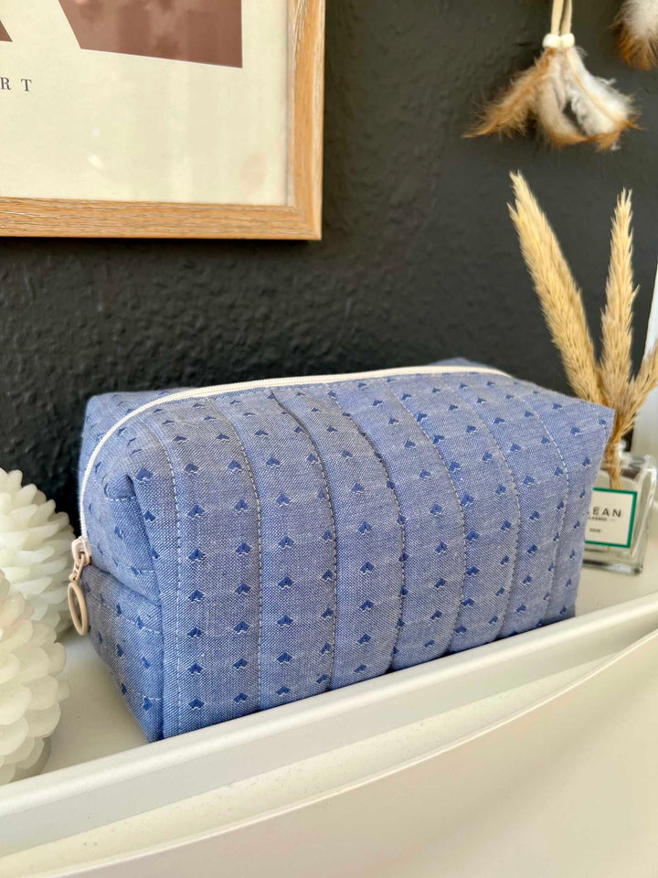 Blue heart makeup bag