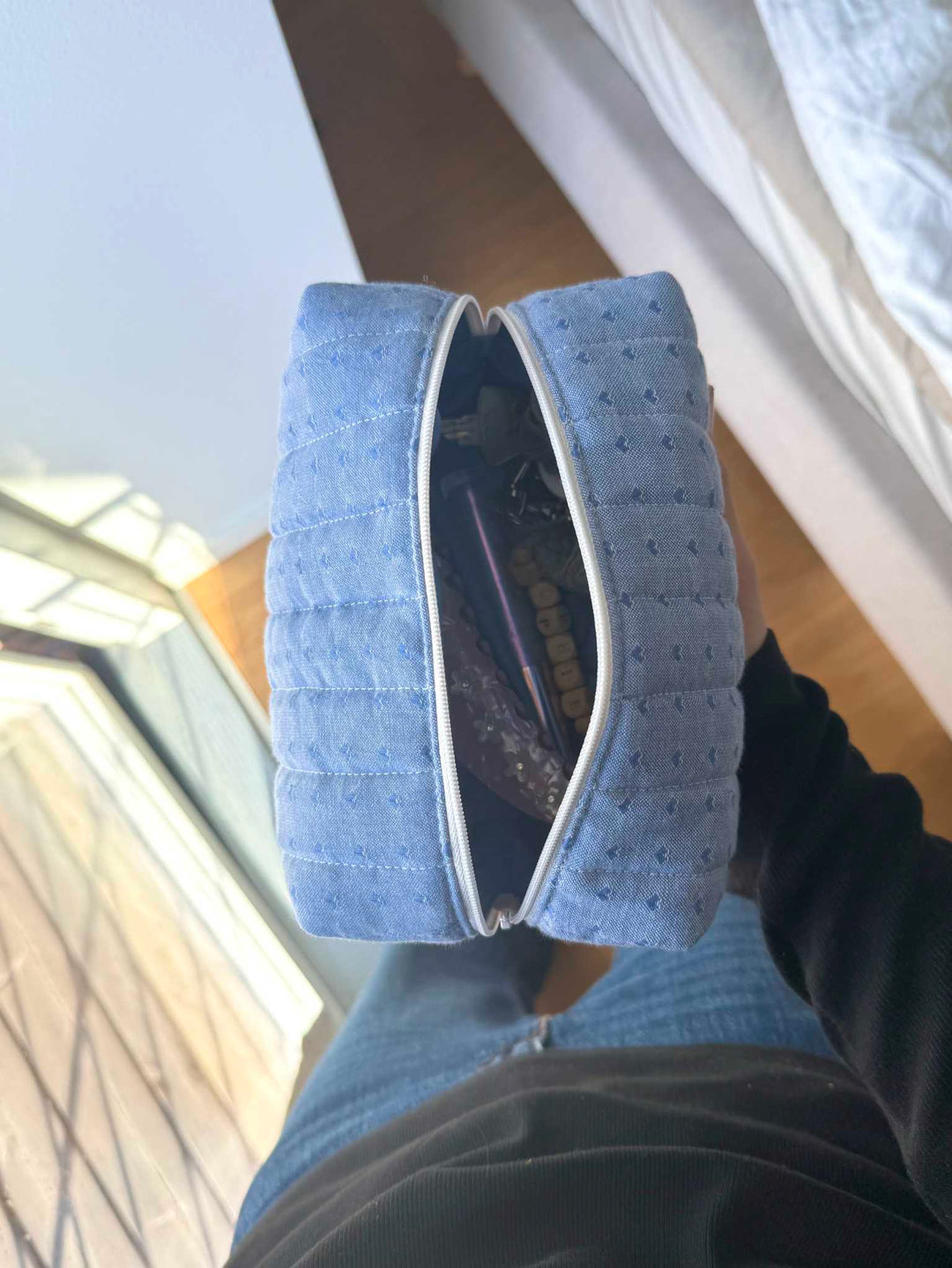 Blue heart makeup bag