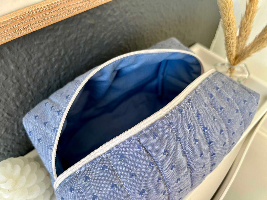 Blue heart makeup bag