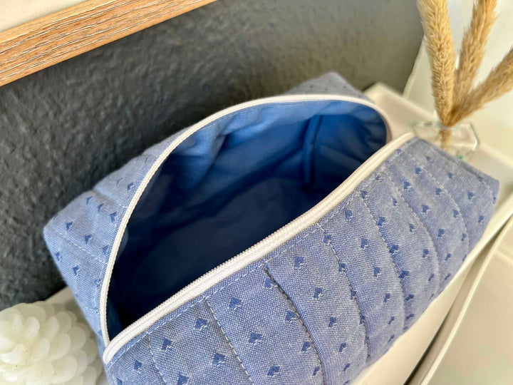 Blue heart makeup bag