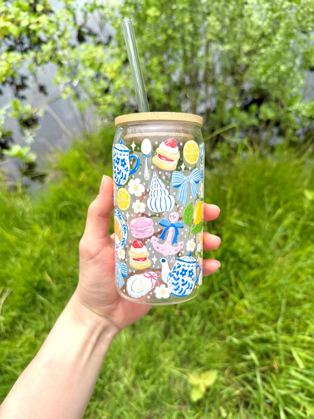 Paris Picnic glas med låg og sugerør