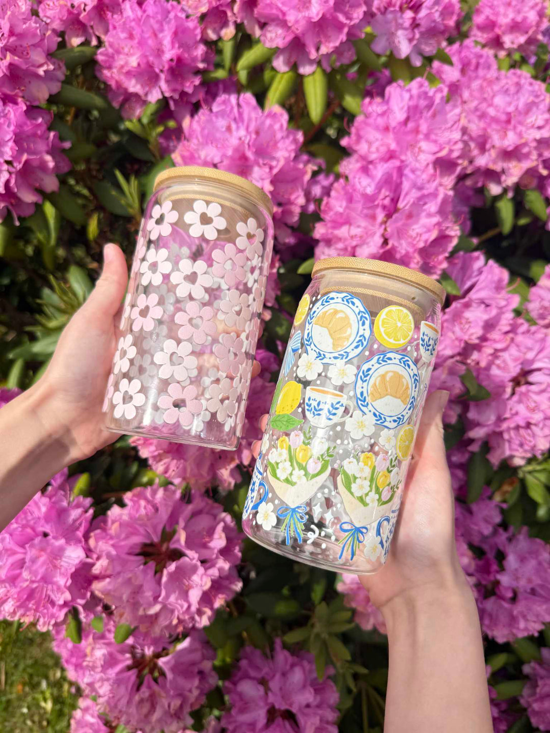 Pink love glas med låg og sugerør