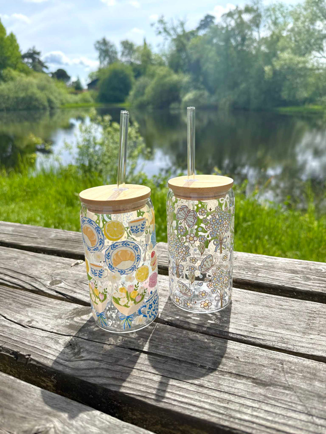 Blomsterdrøm glas med låg og sugerør
