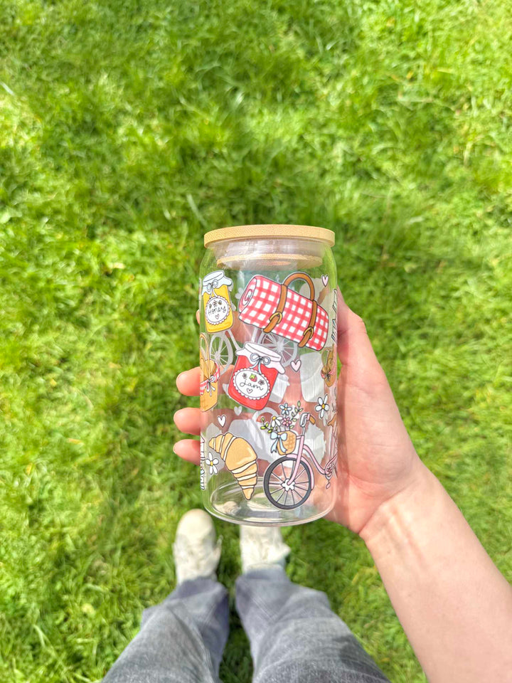 Forårsdrøm glas med låg og sugerør