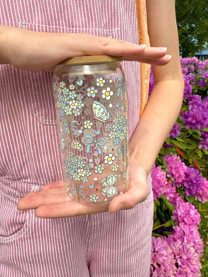 Blomsterdrøm glas med låg og sugerør